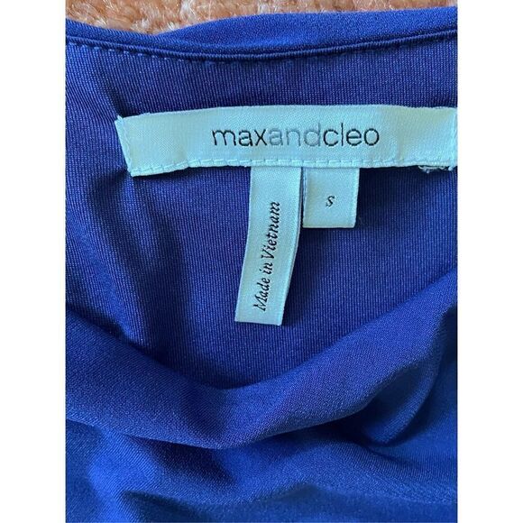 Max and Cleo Elegant Solid Navy Blue 3/4 Sleeve Ruched Faux Wrap Dress S - Picture 2 of 8